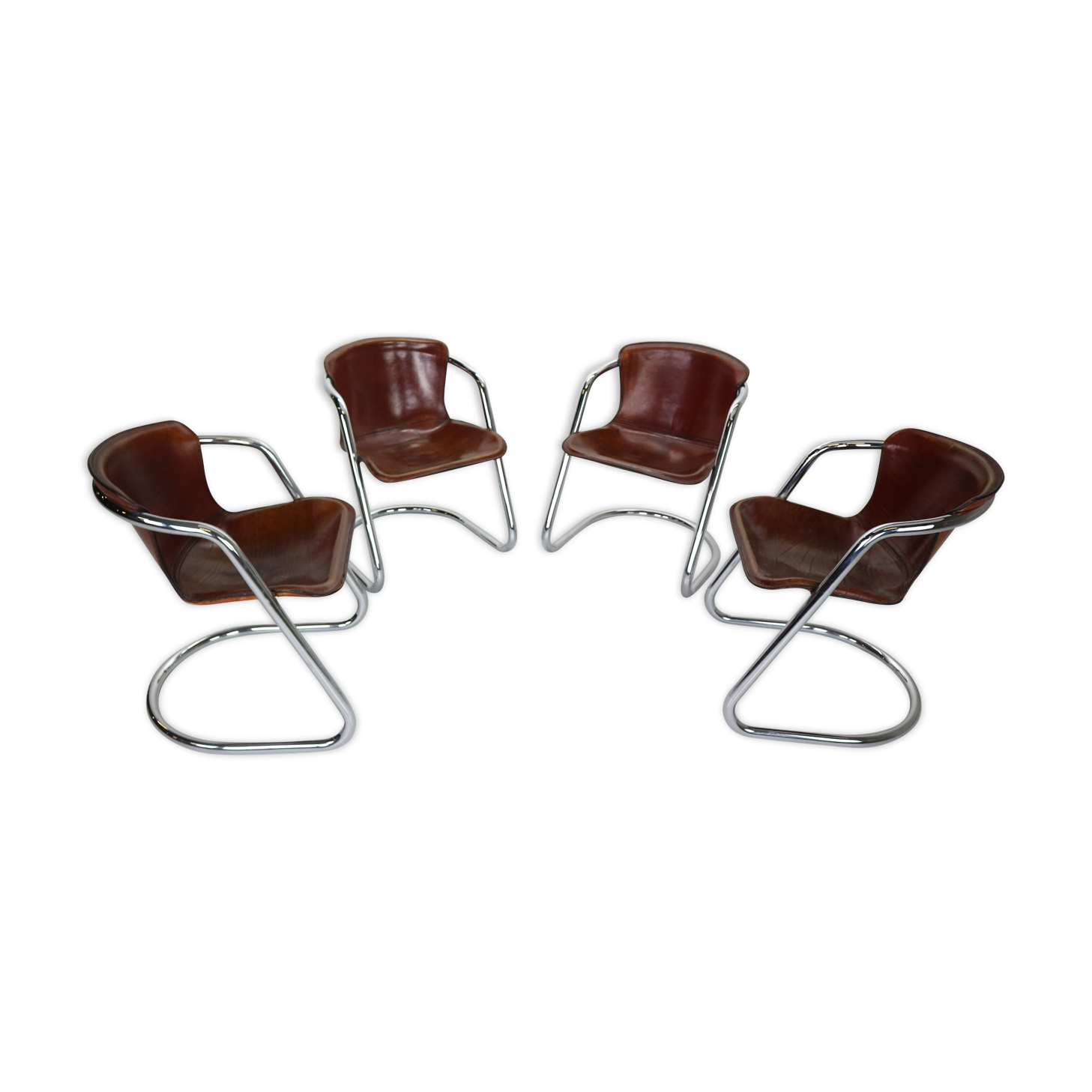 Set of 4 leather dining chairs for Cidue, 1970s, Italy