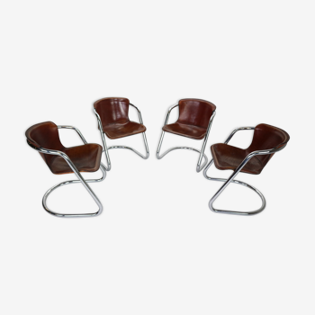 Set of 4 leather dining chairs for Cidue, 1970s, Italy