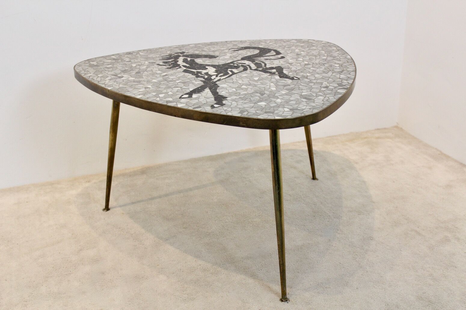 Mosaic and brass coffee or side table by Berthold Müller, 1960s