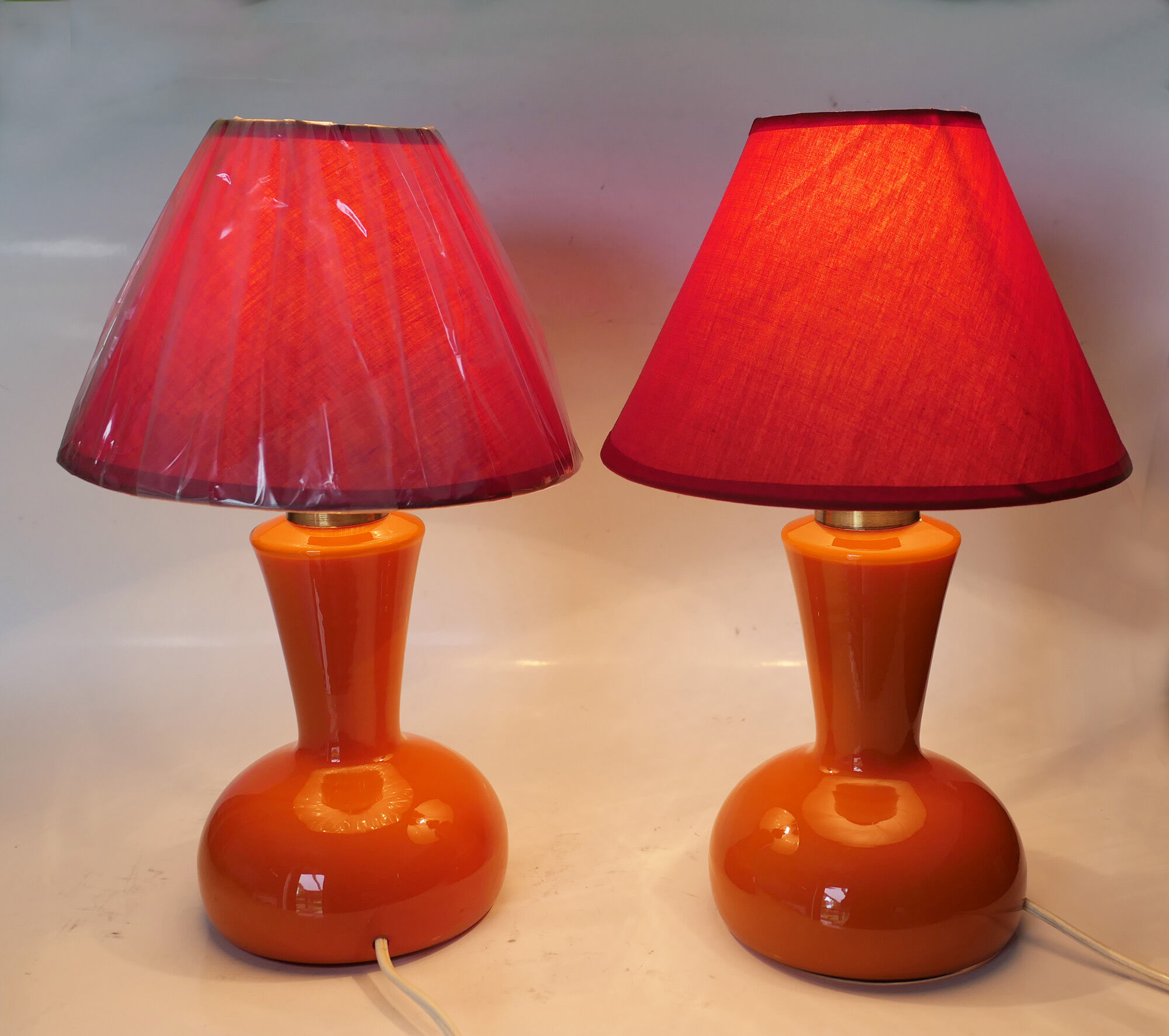 Paire de lampes de table verre orange 1960's