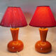 Paire de lampes de table verre orange 1960's