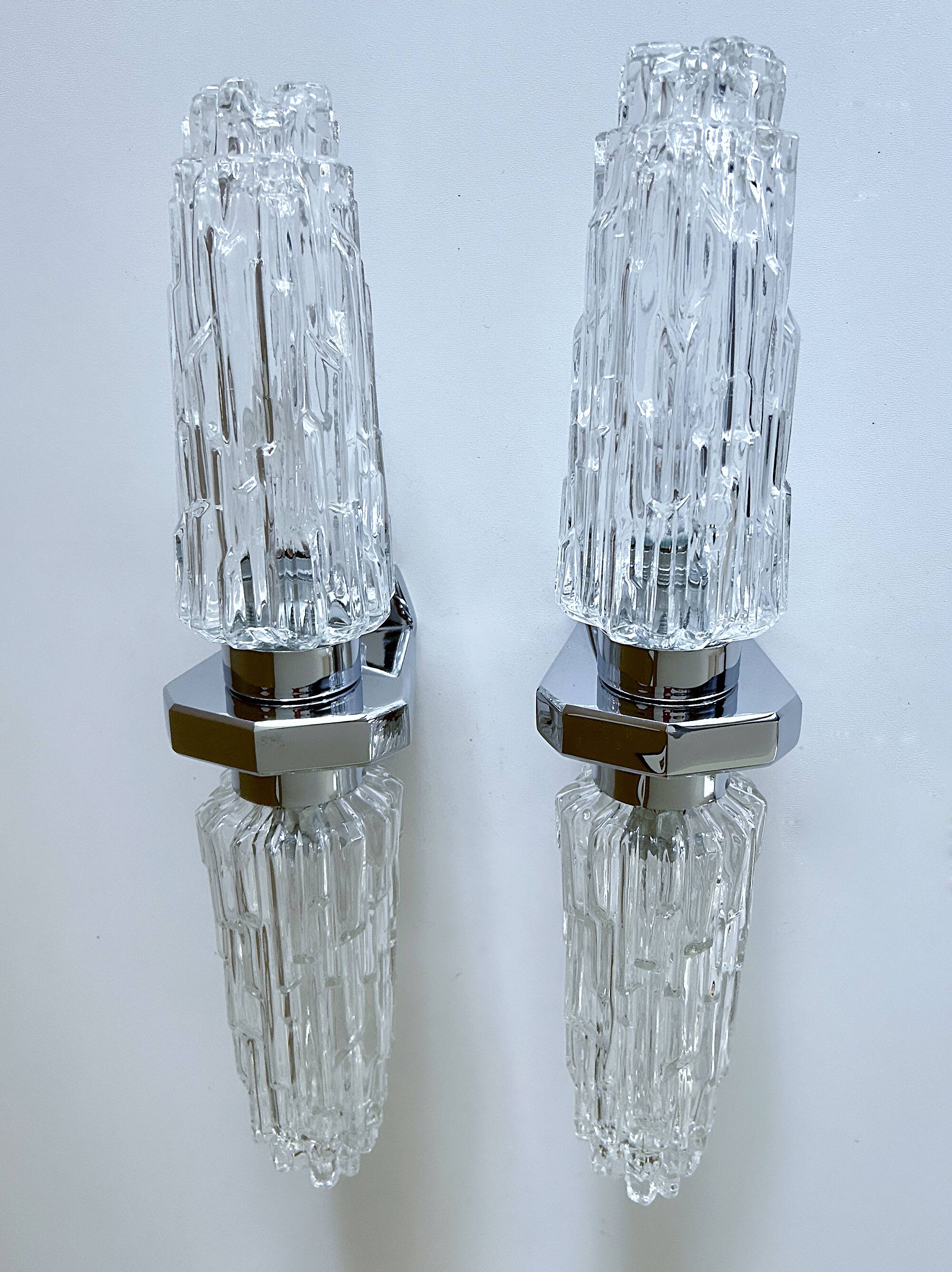Pair of large vintage chrome glass wall lights