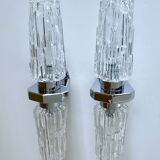 Pair of large vintage chrome glass wall lights