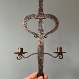 Brutalist wrought iron wall candle holder