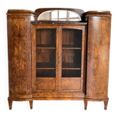Vitrine-bibliothèque Art Déco en loupe, marbre, miroir et décor nacré