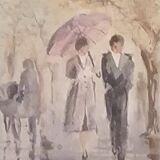 aquarelle signée Maurice Fillonneau (1930-2000) intitulée la Pluie
