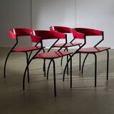 Red Plywood and Curved Metal Frame Chair