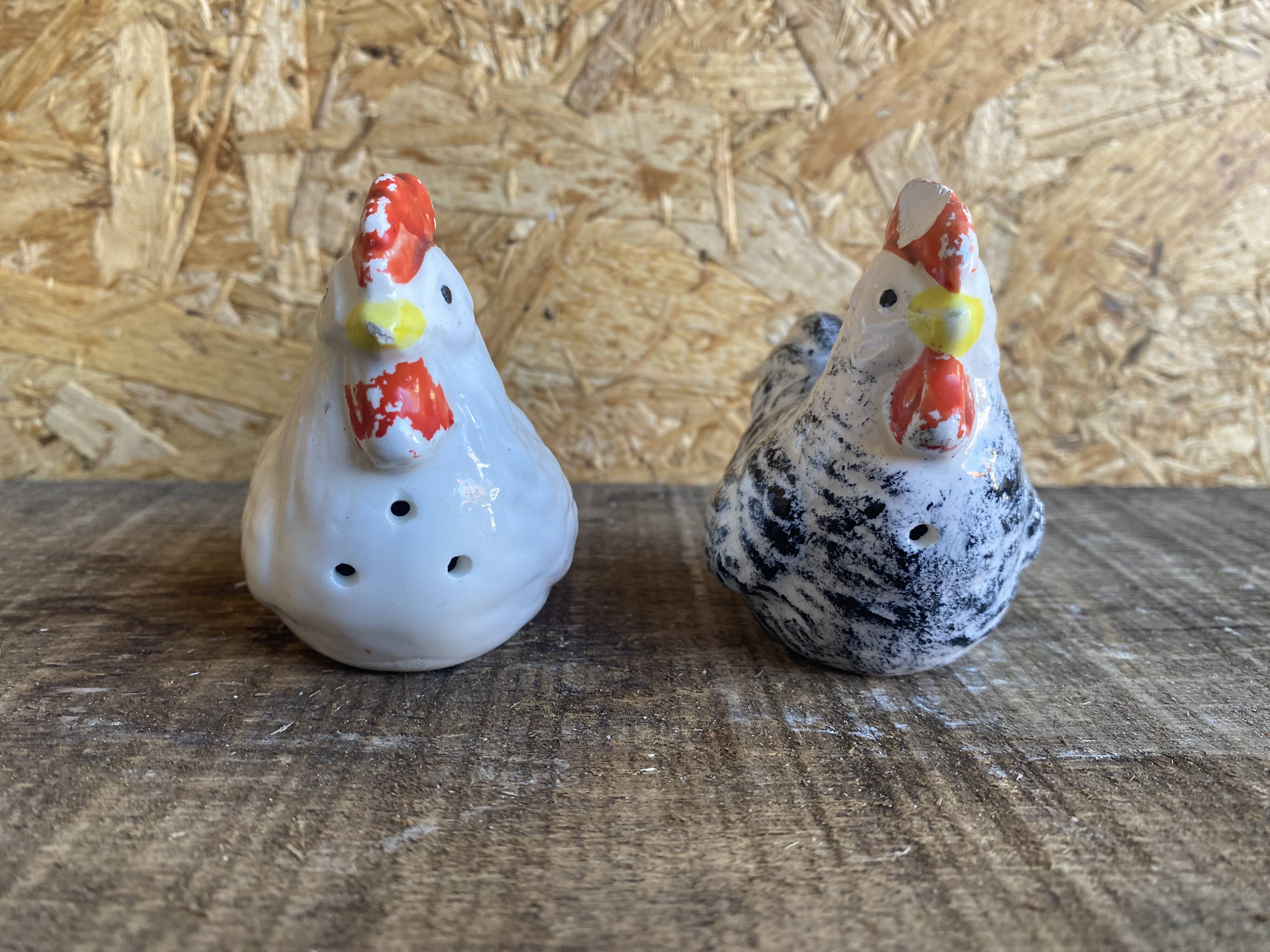 Salt & Pepper Shaker Chicken & Rooster Shape Ceramic Made In France Vintage