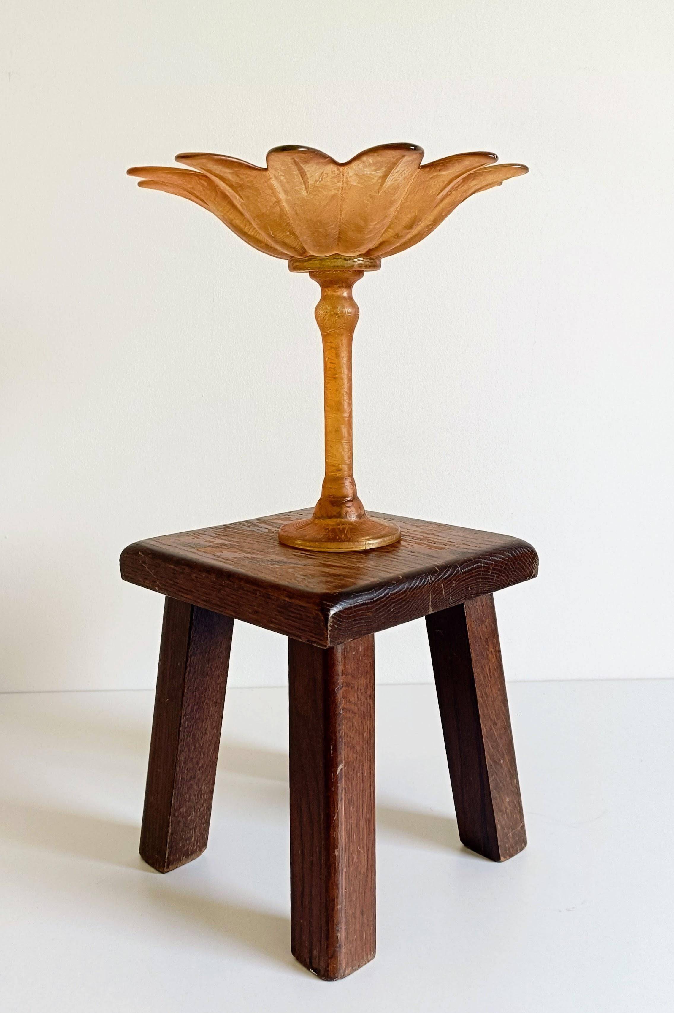 Art Nouveau Glass Compote Vase, Palm Tree Design, French, Early 20th-C