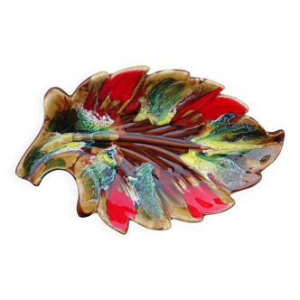 Bol vintage français en céramique Vallauris à motif de feuilles