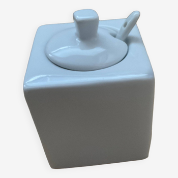 Mustard pot / square white ceramic pot / ht 8.5