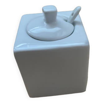 Moutardier / pot carré en céramique blanche/ ht 8,5