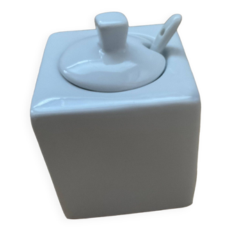 Mustard pot / square white ceramic pot / ht 8.5