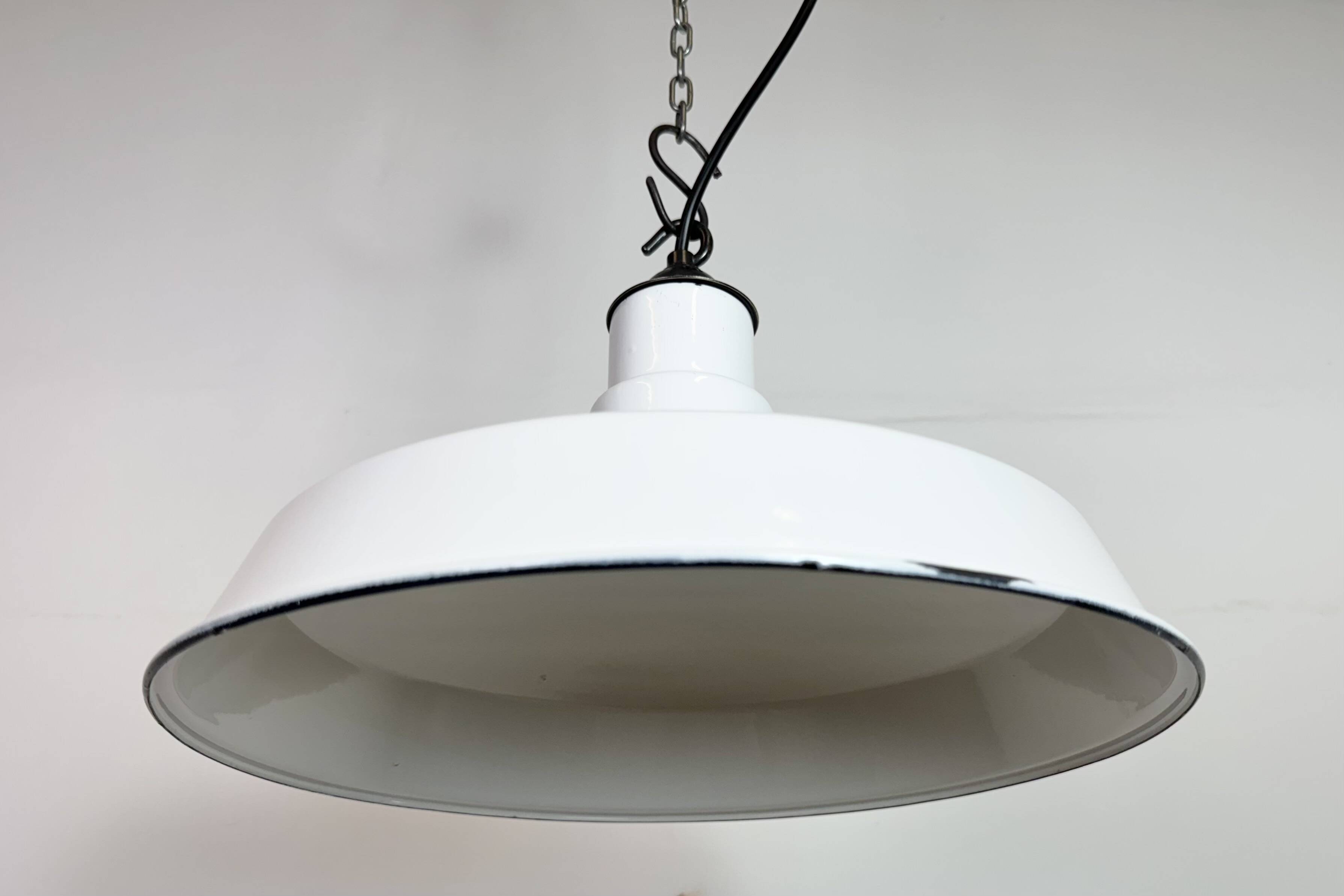 Industrial White Enamel Factory Pendant Lamp, 1960s