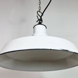 Industrial White Enamel Factory Pendant Lamp, 1960s