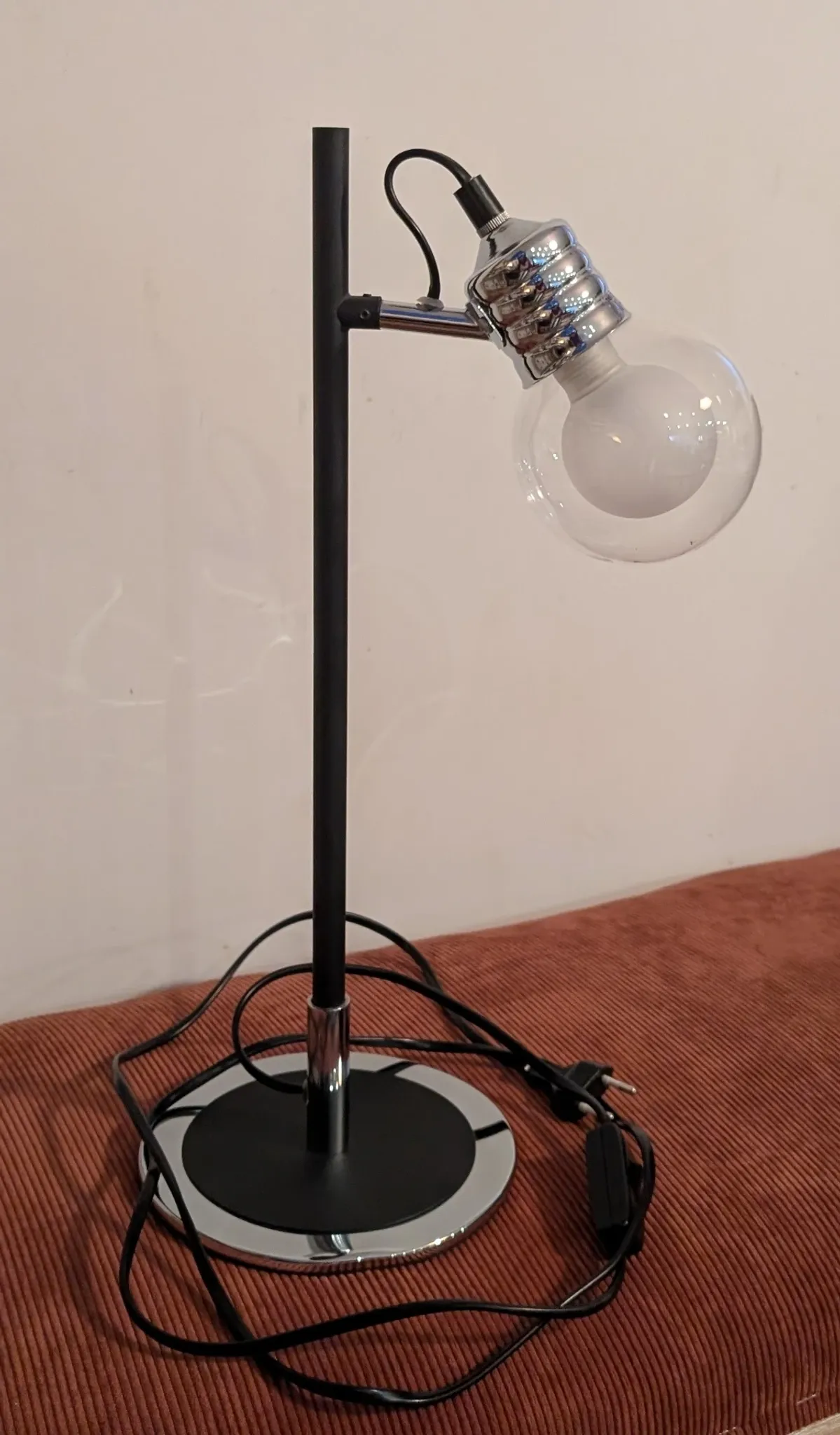 Vintage Swan Neck Lamp in Black Metal and Chrome