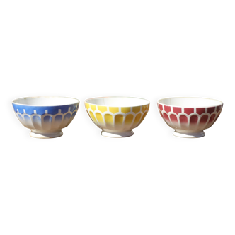 Set of 3 colored porcelain bowls, lunch bowl, vintage bowl, kitchen, bowl