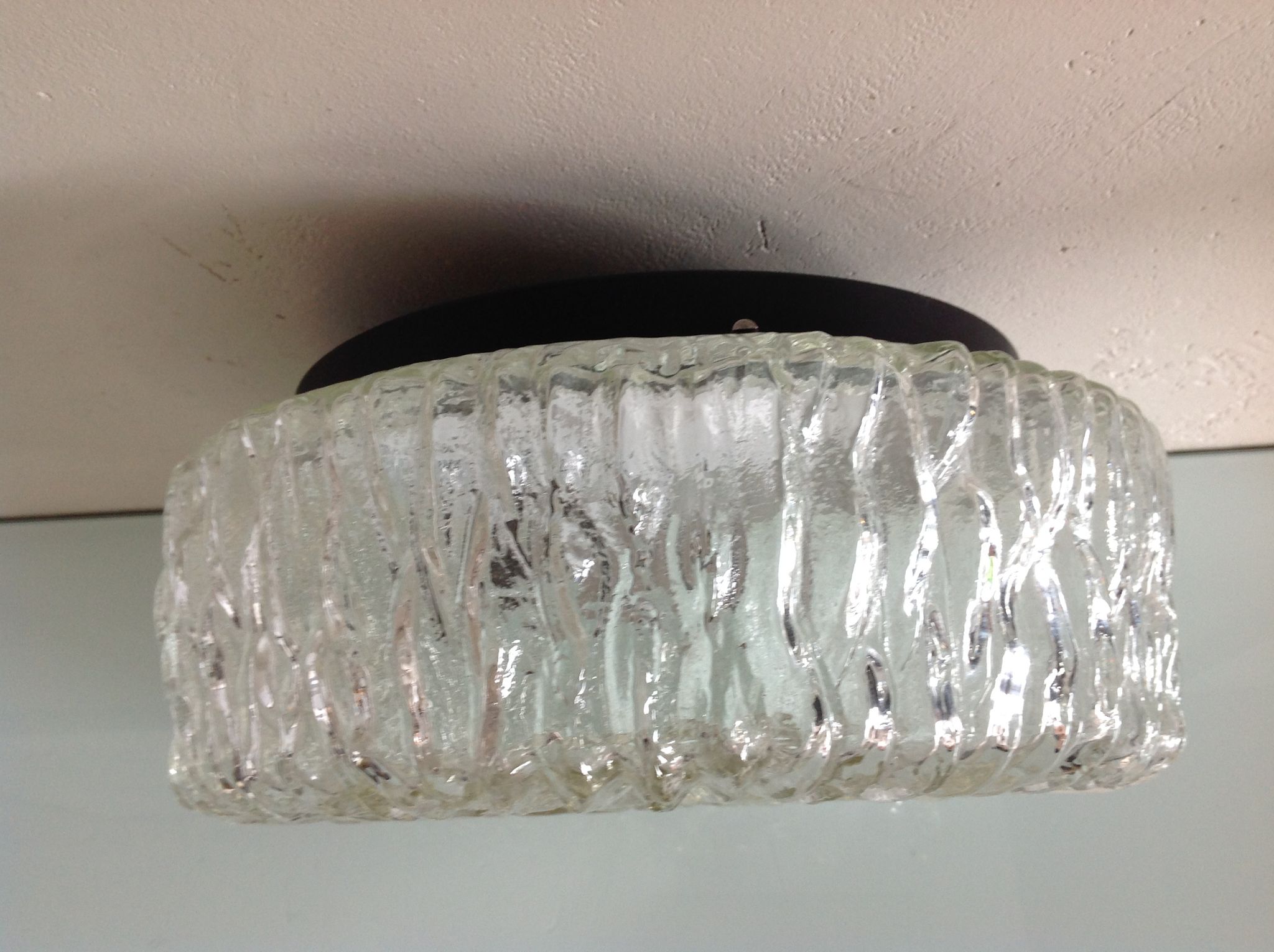 Round ice glass ceiling lamp, vintage 60s-70s