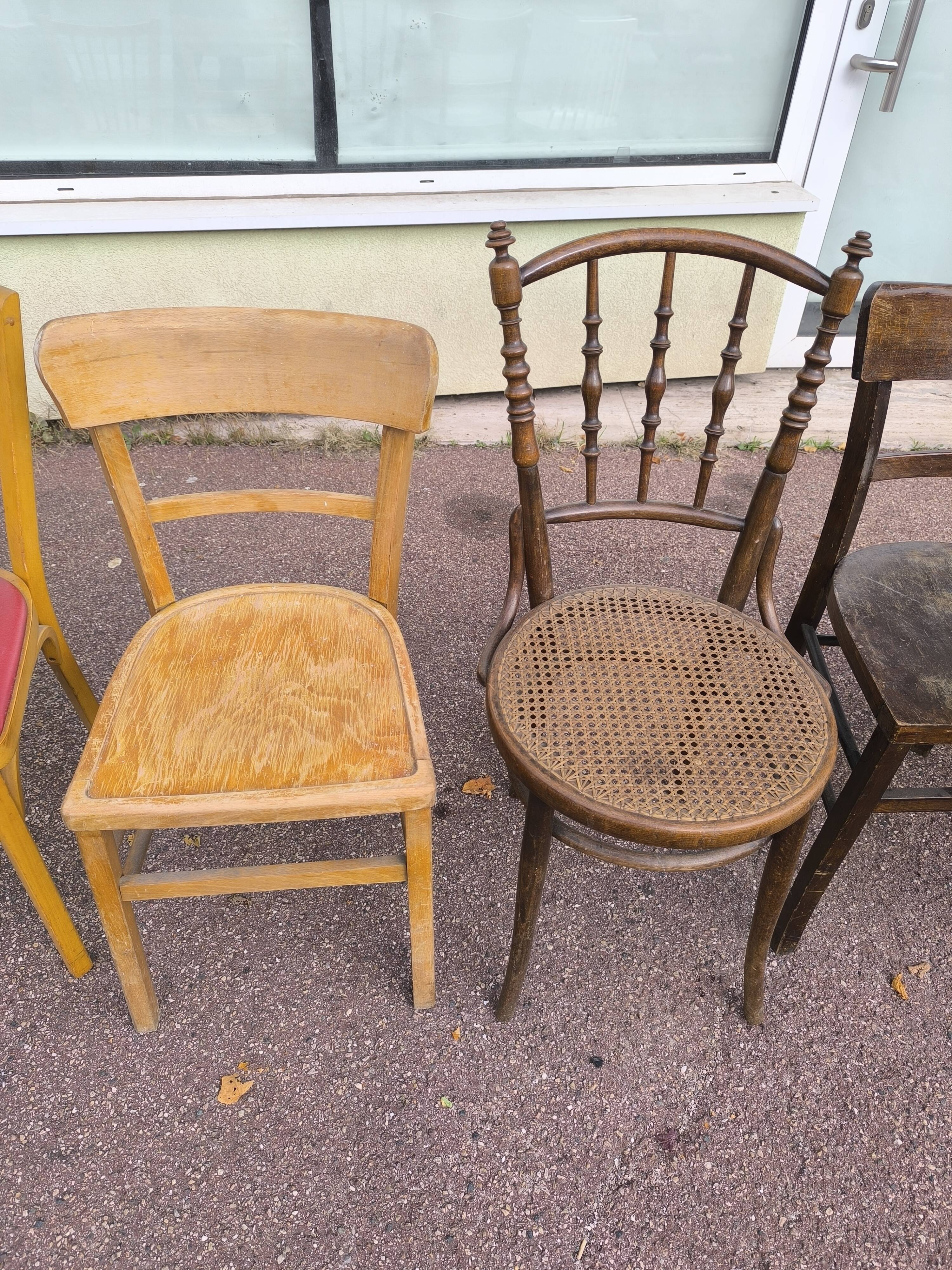 set of 6 mismatched vintage bistro chairs - wood
