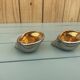 vintage earthenware salt cellars shell decor + golden spoons in box