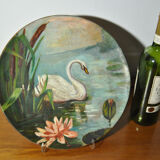 Set of 3 dishes 19th century terracotta painting 1895 boat lily lily swan