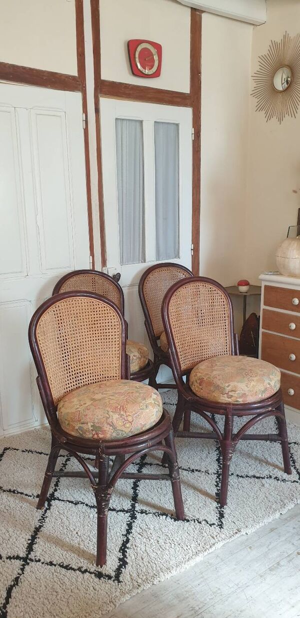 4 chaises bambou et cannage