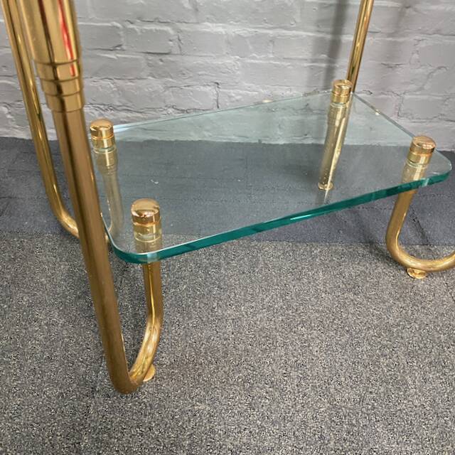 Hollywood regency gold plated & glass side table