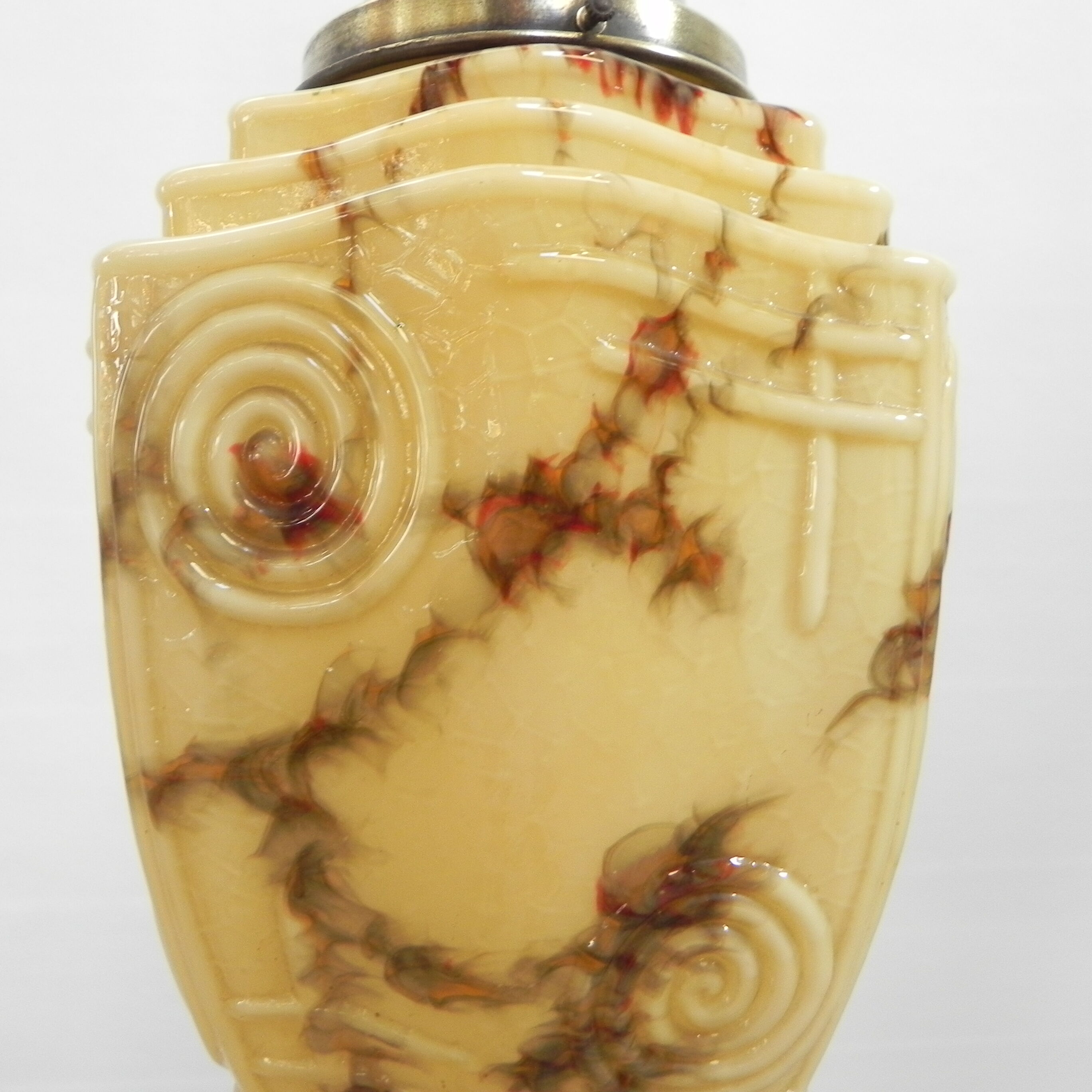 Art deco hanging lamp with marbled glass shade