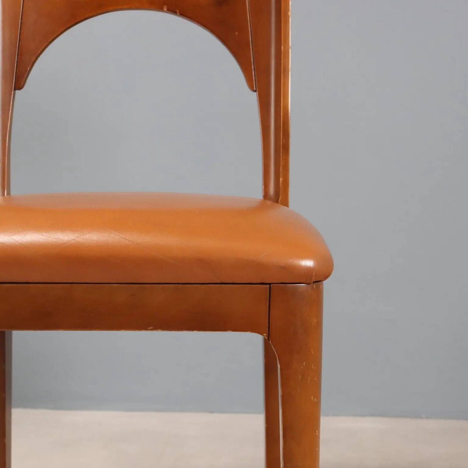 Chaises vintage en hêtre, mousse et similicuir, design, Italie, années 1970-1980