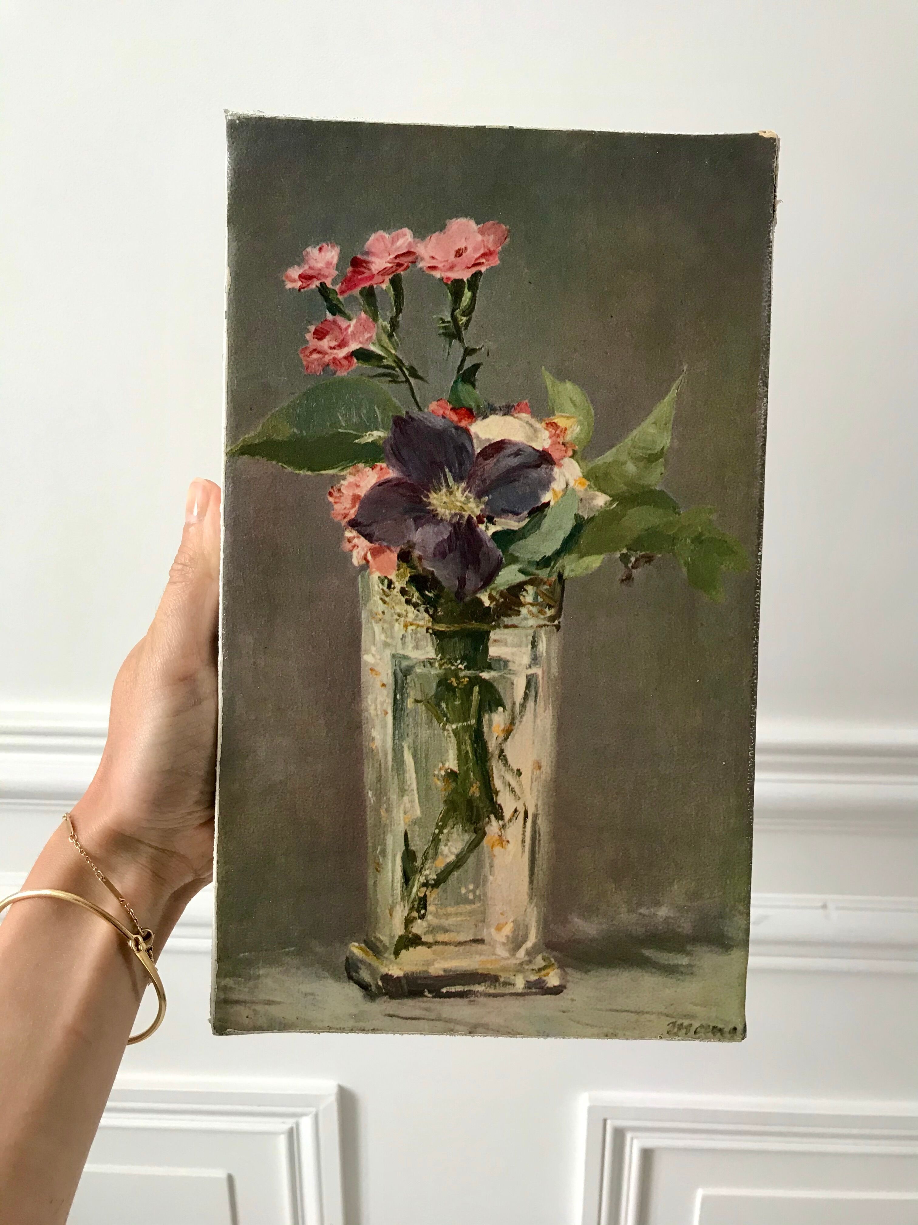 Painting oil on canvas bouquet of flowers old