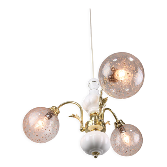 Vintage Italian Golden Ceramic & Glass Chandelier