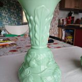 Set of 2 light green opaline glass vases SAINT LOUIS