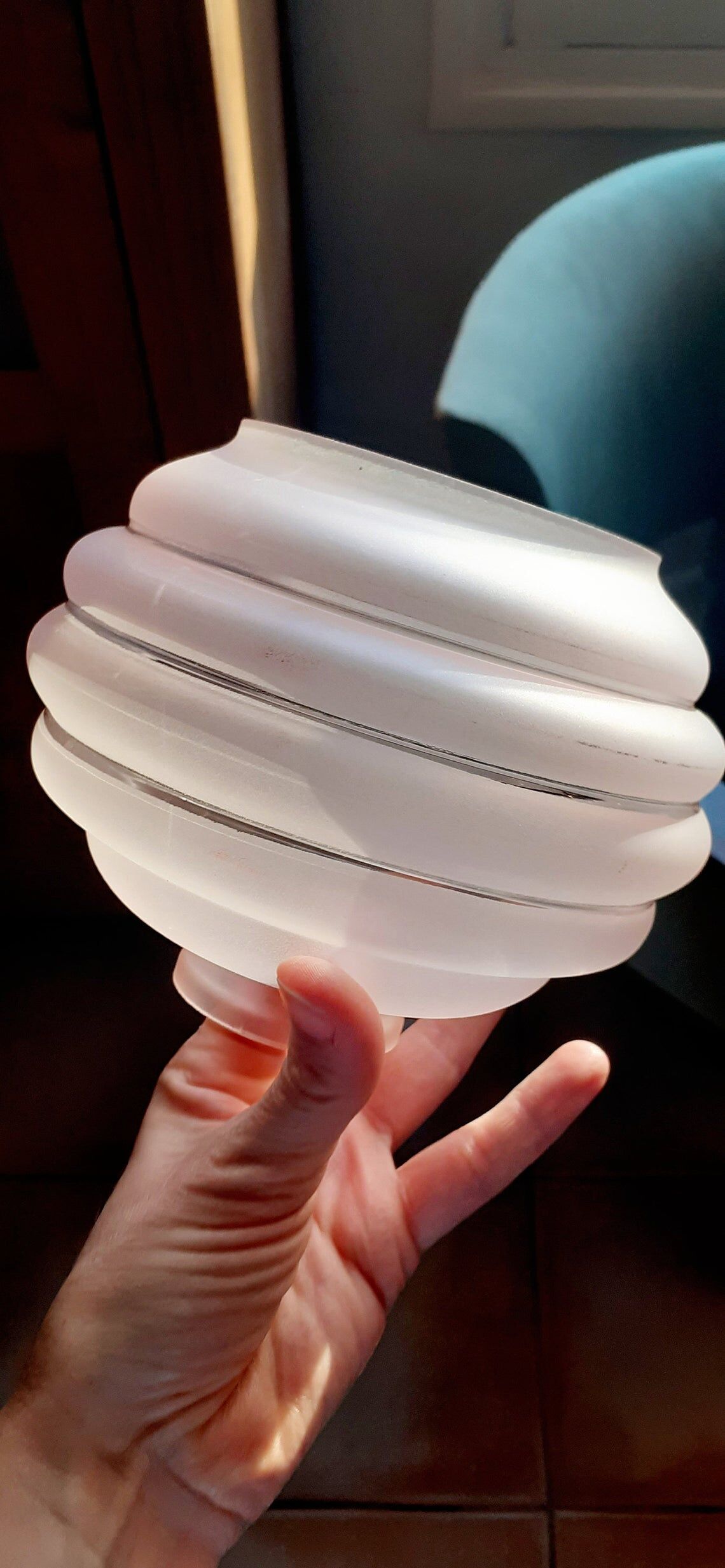 Vintage ceiling lamp or stroller with pink glass globe