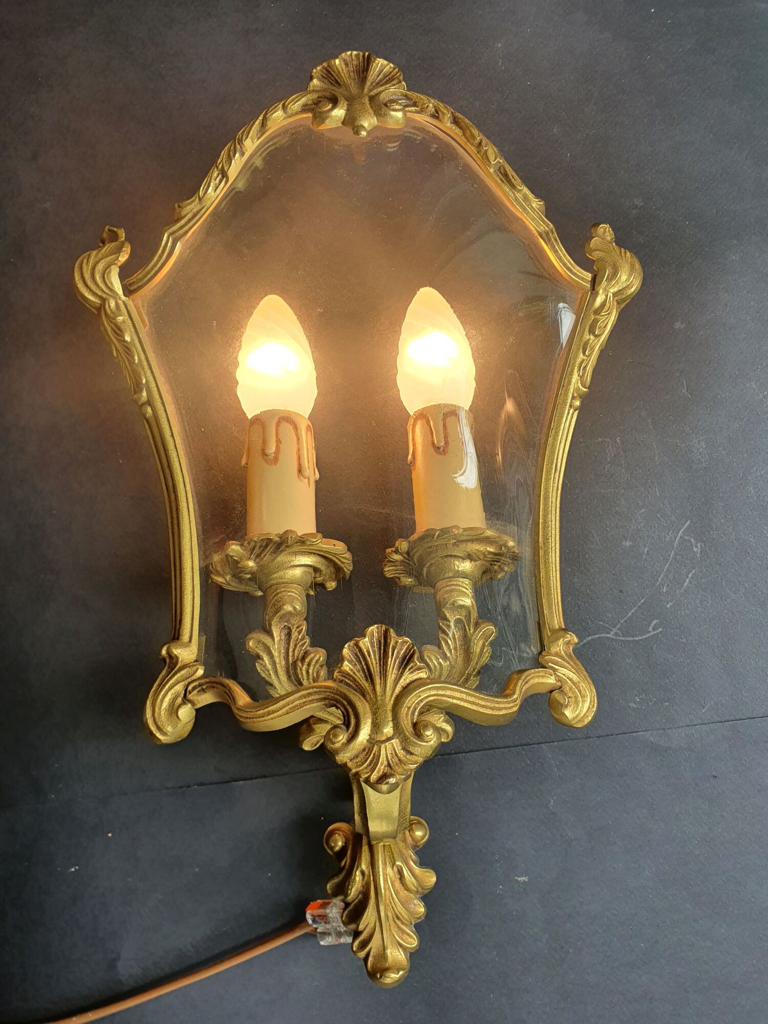 Vintage Louis XVI bronze corner wall sconce Lucien Gau Paris