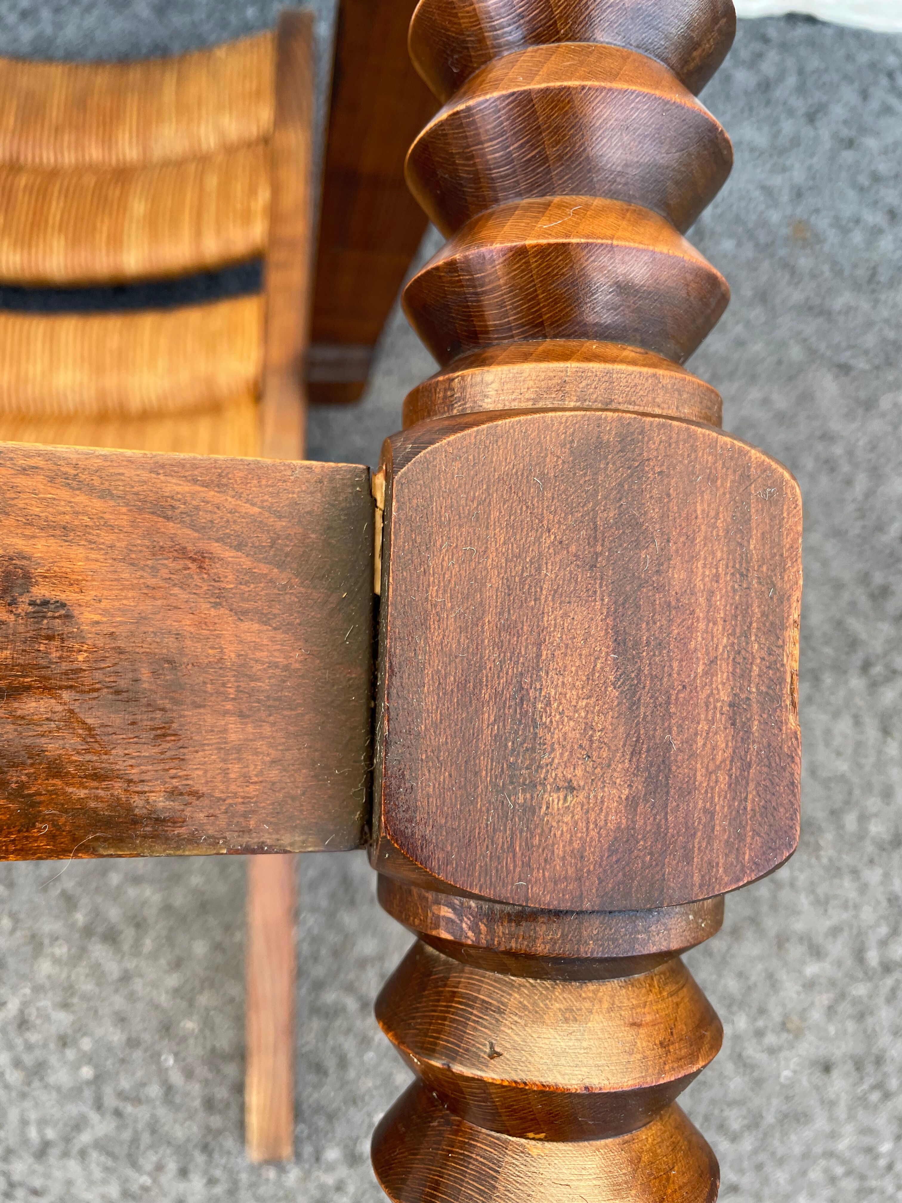 Vintage armchair in straw and brutalist wood
