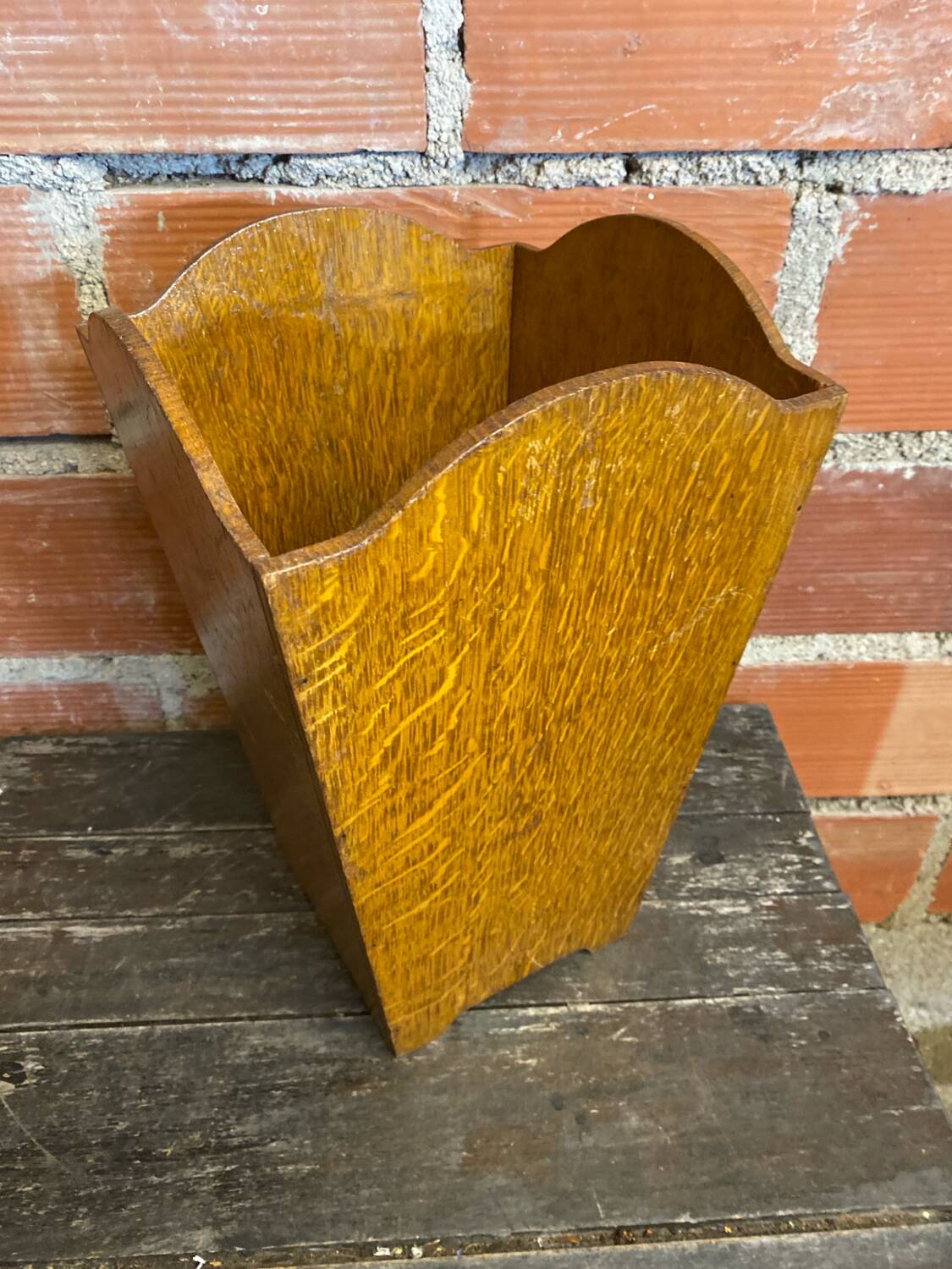 Vintage Wooden Trapezoid Umbrella Stand Basket #D867