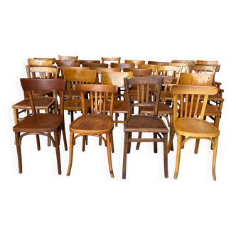 Set of 30 mismatched bistro chairs French Restaurant curved wood