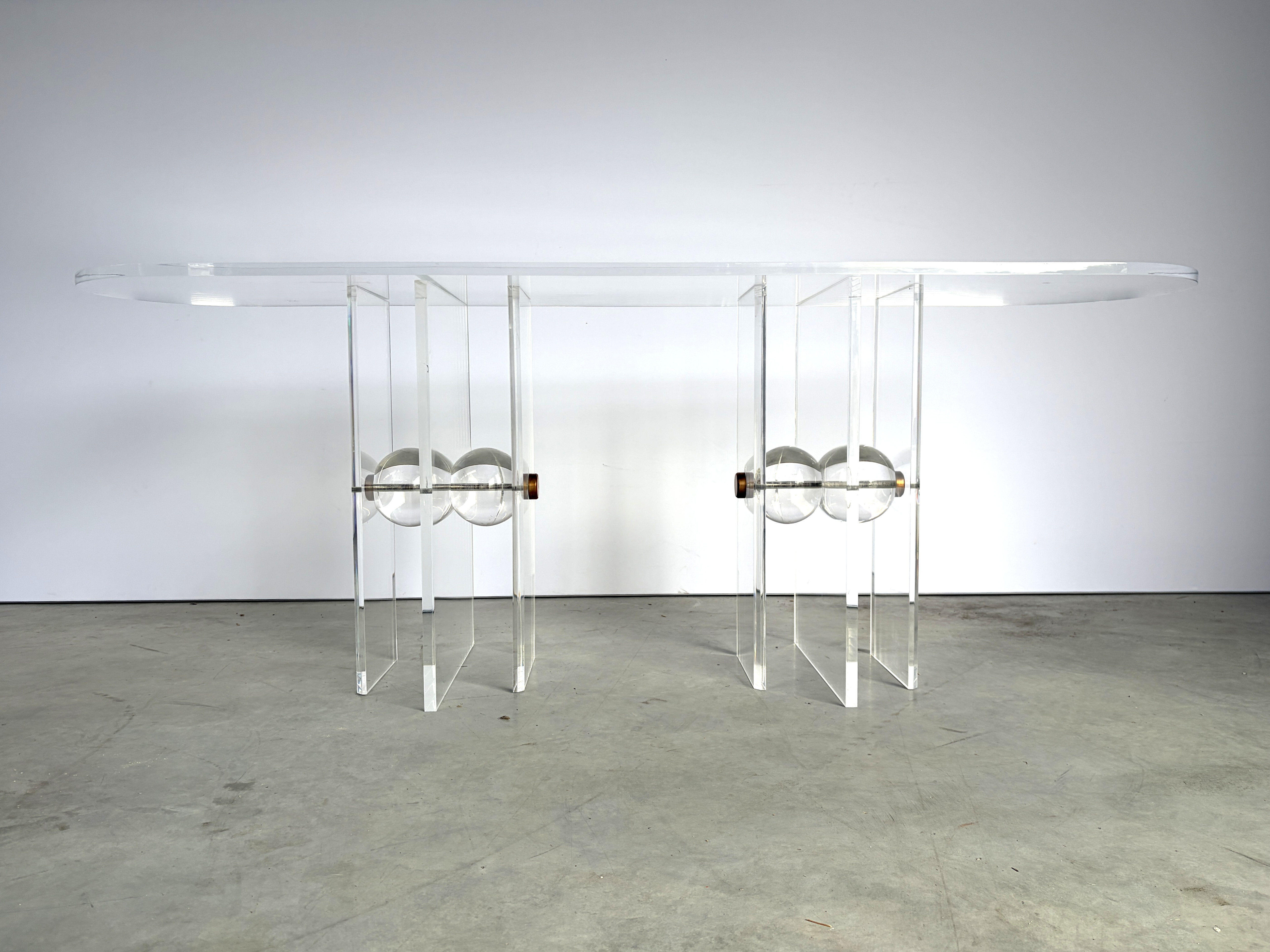 Table console en laiton et lucite, années 1970