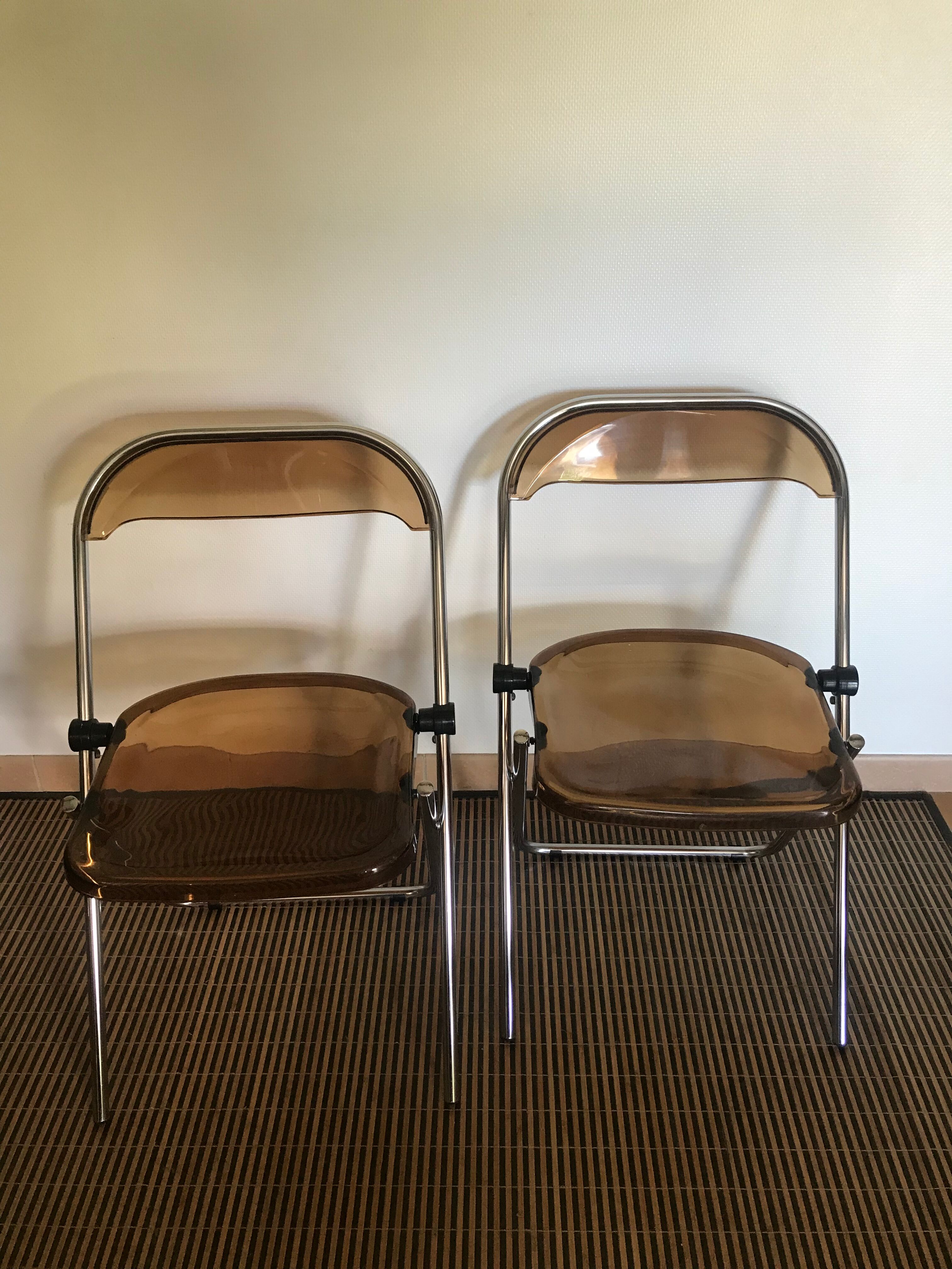 Vintage folding chairs smoked Plexiglas