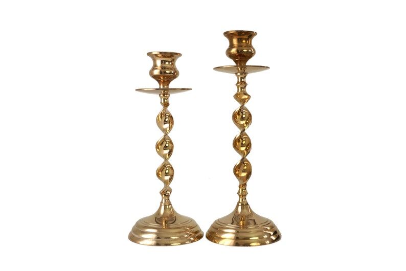 Pair of mid-century twisted metal candle holders