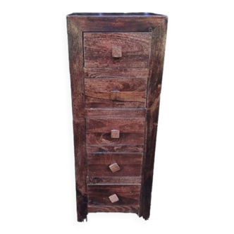 High chest of drawers solid exotic rosewood wood 5 drawers