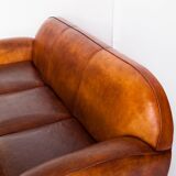 Vintage leather club sofa. Art Deco style. France, 1950s. (sofa convertible into bed)