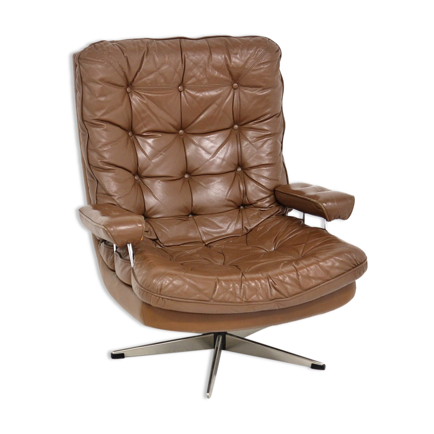 Rotating Scandinavian leather armchair, Swivel Sweden, 1970