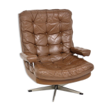 Rotating Scandinavian leather armchair, Swivel Sweden, 1970