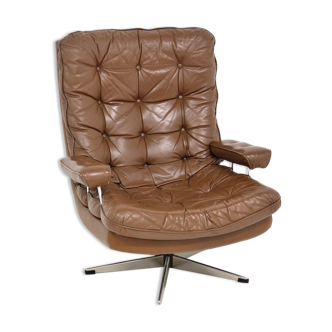 Rotating Scandinavian leather armchair, Swivel Sweden, 1970