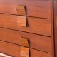 Scandinavian teak sideboard, 230 cm long, with 3 doors and 4 drawers.