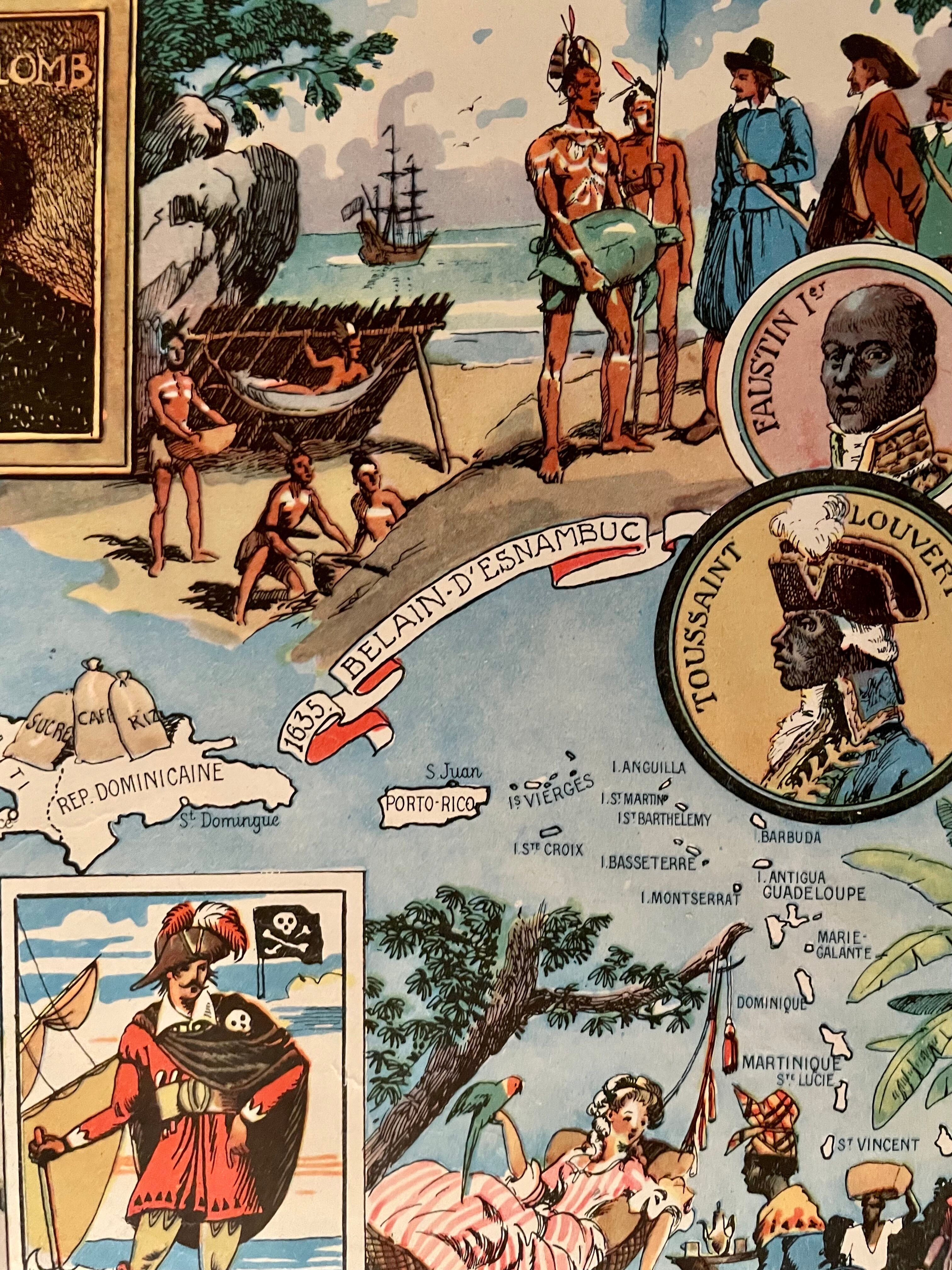 Old poster map of the West Indies 1948 - JP Pinchon
