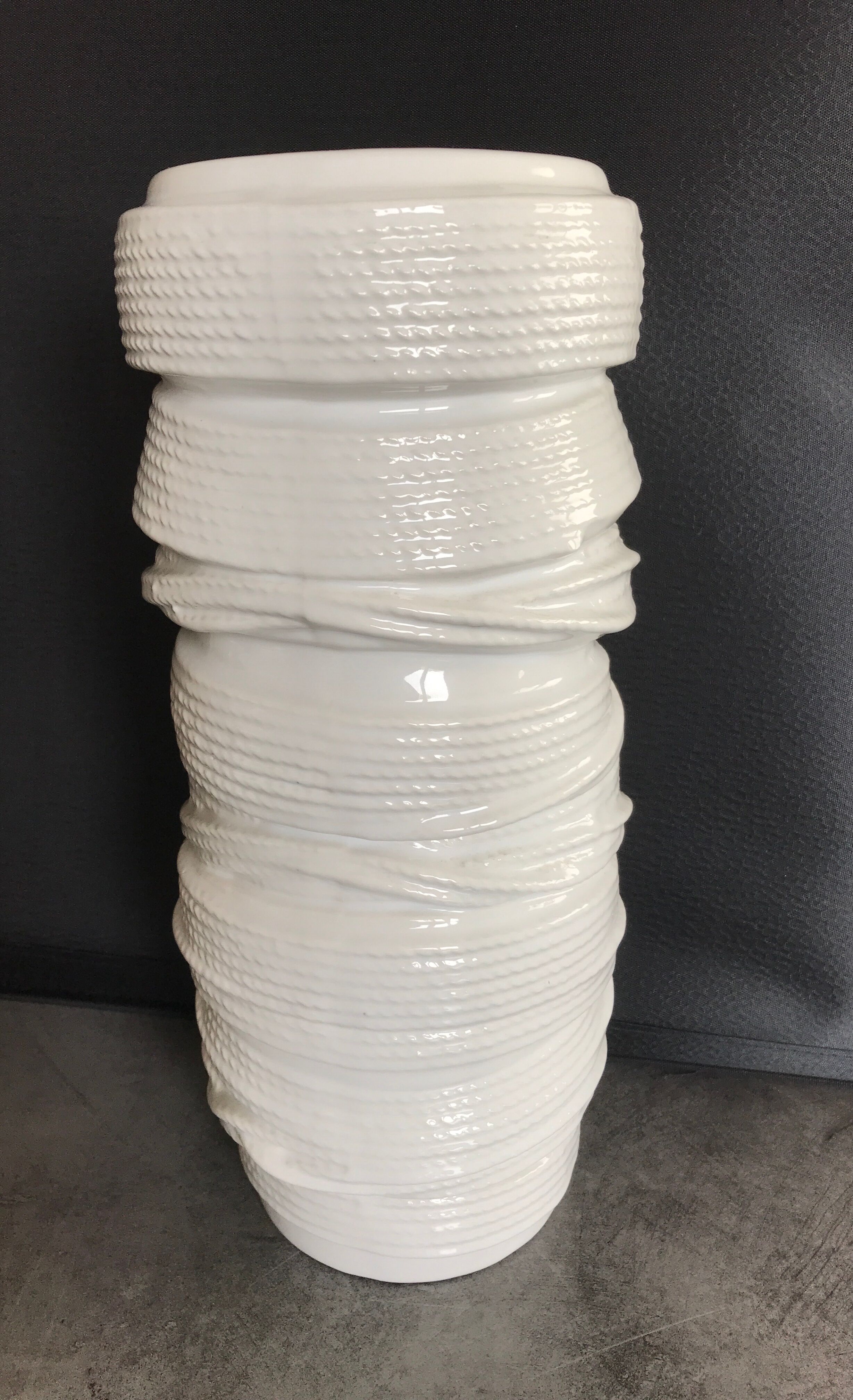 Vase tubular shape MODERNIST in ceramic enamelled White 30.5 cm