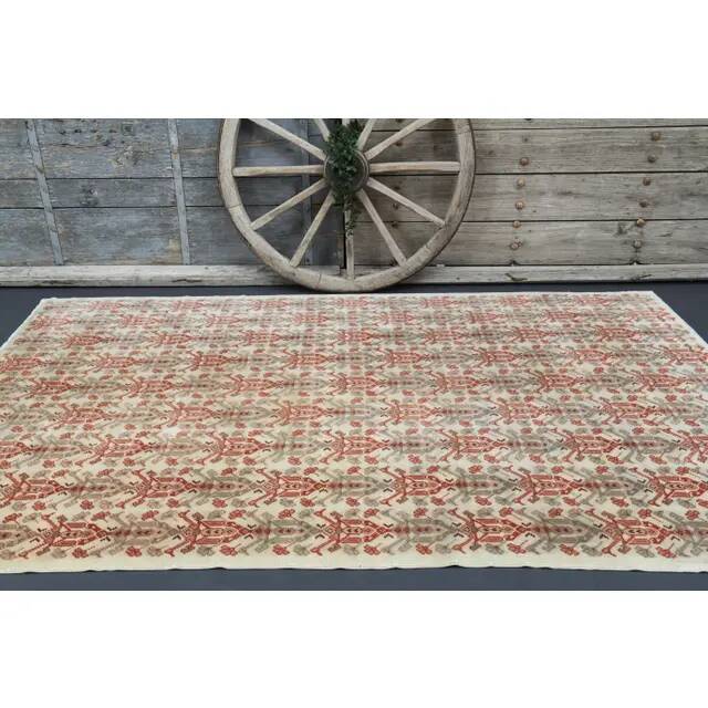 1970s Vintage Turkish Hand-Knotted Wool Cotton Red Area Rug 197x290