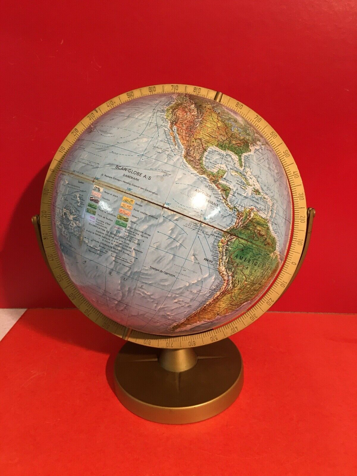 Mappemonde globe terrestre scan globe A/S Danemark carton & laiton & métal